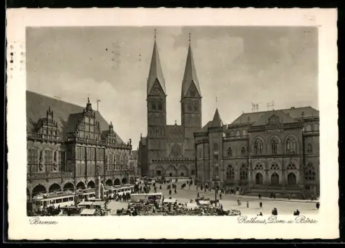 AK Bremen, Rathaus, Dom und Börse, Strassenbahn
