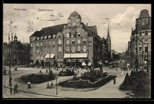 AK Hannover, Aegidientorplatz mit Hansa-Haus, Strassenbahn