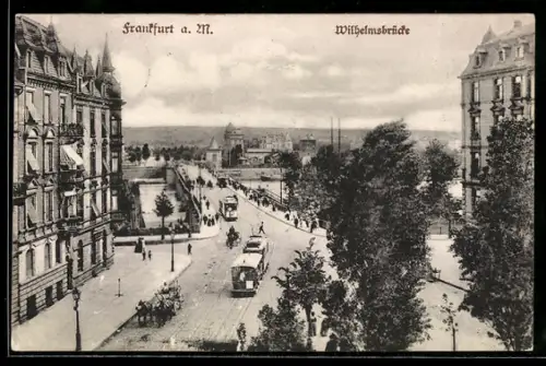 AK Frankfurt a. M., Wilhelmsbrücke mit Strassenbahn