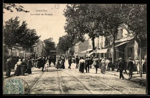 AK Nantes, La route de Rennes, Strassenpartie