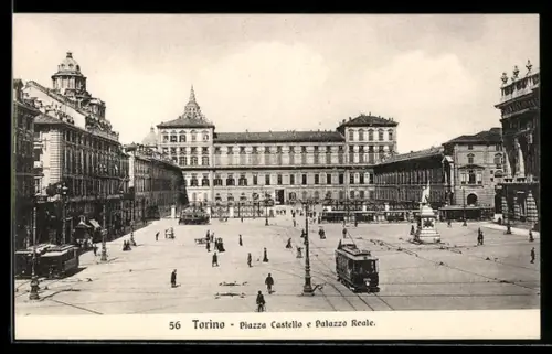 AK Torino, PIazza Castello e Palazzo Reale, Strassenbahn