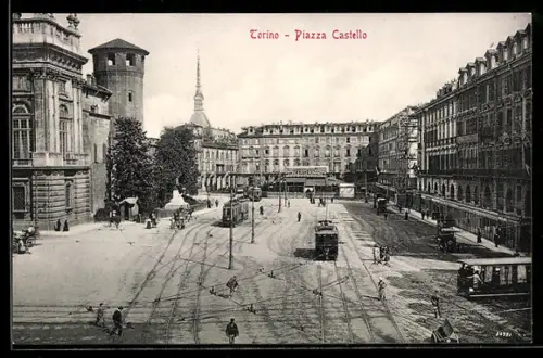 AK Torino, Piazza Castello, Strassenbahn