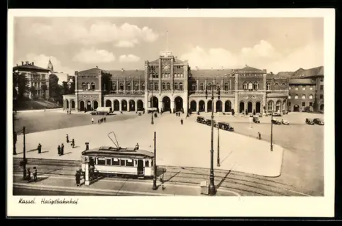 AK Kassel, Hauptbahnhof mit Strassenbahn