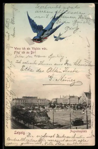 AK Leipzig, Strassenbahn am Augustusplatz