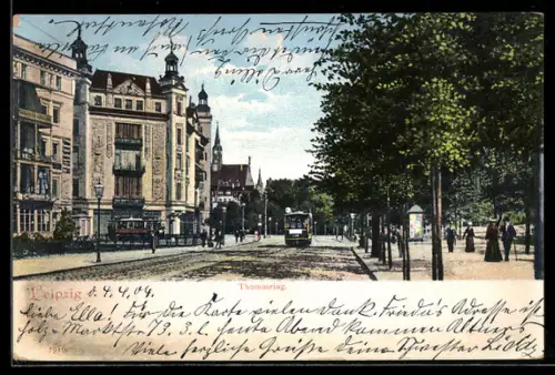 AK Leipzig, Thomasring mit Strassenbahn