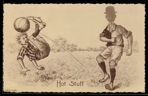 AK Zwei Fussballspieler auf einem Feld, Fotomontage eines Kopfes auf den Körper