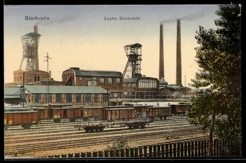AK Sterkrade, Kohlezeche Sterkrade mit Eisenbahn