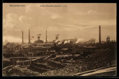 AK Gelsenkirchen, Blick auf die Zeche Rheinelbe Schacht I. und II.