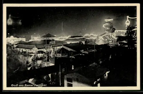 AK Bremen, Bremer Freimarkt bei Nacht, Volksfest