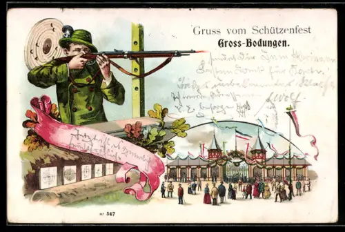 Lithographie Hannover, XIV. Dt. Bundesschiessen 1903, Feuernder Schütze, Festportal, Schützenverein