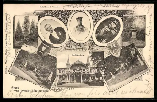 AK Wesel / Rhein, Schützenhaus mit Gartenpartien, Präsident C. Schmidt, Protektor Prinz Leopold, Oberst L. Ridder