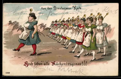 Lithographie Dienstmädchen dienen im Küchendragoner-Regiment