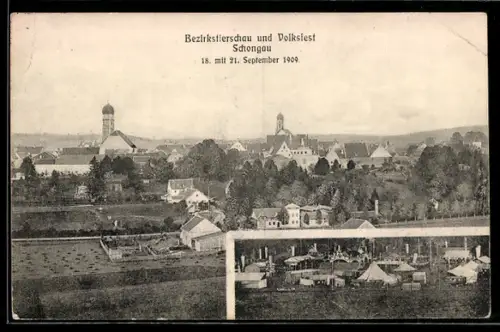 AK Schongau, Bezirkstierschau und Volksfest 1909 aus der Vogelschau