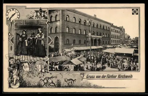 AK Fürth, Besucher auf der Fürther Kirchweih mit Musikern