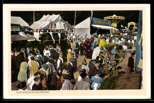 AK Schliersee, Besucher auf dem Volksfest mit Karussell im Hintergrund
