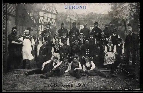 Foto-AK Gerdau, Volksfest auf der Dörbswies 1914, Gruppenfoto