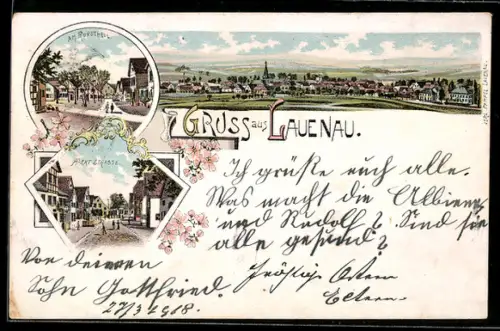 Lithographie Lauenau, Marktstrasse, Am Rundtheil, Gesamtansicht