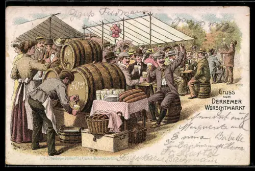 Lithographie Bad Dürkheim, Volksfest Derkemer Worschtmarkt, Biergarten