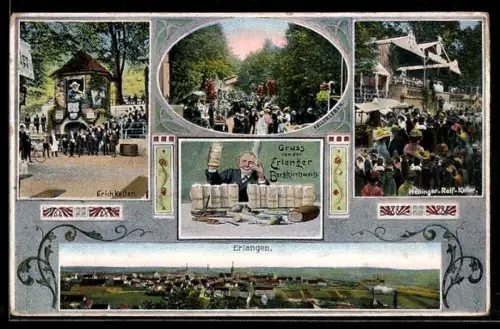 AK Erlangen, Volksfest Erlanger Bergkirchweih, Erich Keller, Heninger-Reif-Keller, Totalansicht