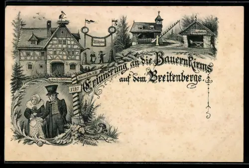 AK Schrellmannshausen, Bauernkirms auf dem Breitenberge, Bauernpaar, Volksfest