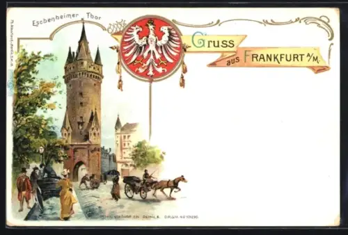 Lithographie Frankfurt /Main, Partie am Eschenheimer Tor