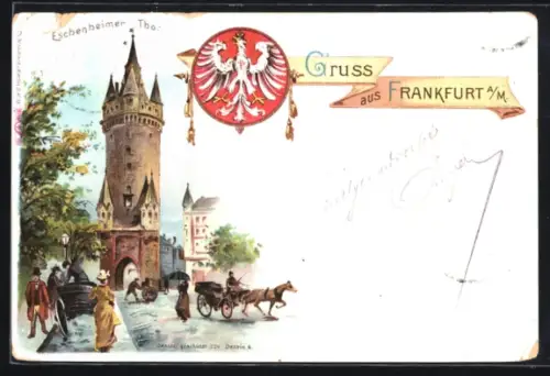 Lithographie Frankfurt /Main, Partie am Eschenheimer Tor