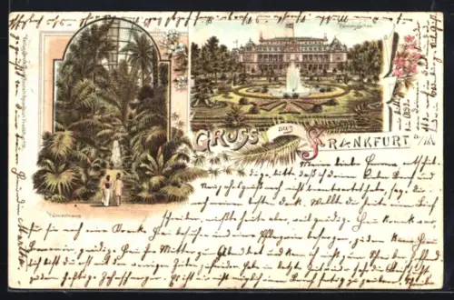Lithographie Frankfurt-Westend, Palmengarten und Palmenhaus