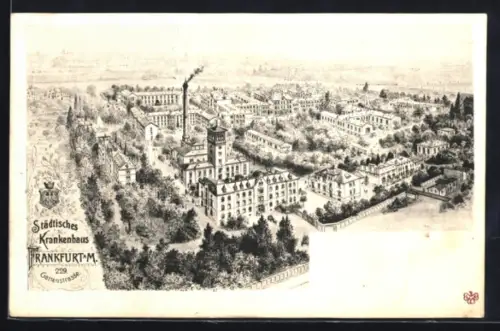 Lithographie Frankfurt-Sachsenhausen, Städtisches Krankenhaus