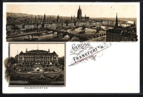 Lithographie Frankfurt-Westend, Stadtansicht und Palmengarten