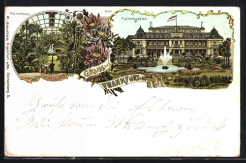 Lithographie Frankfurt-Westend, Palmengarten, Inneres Palmenhaus