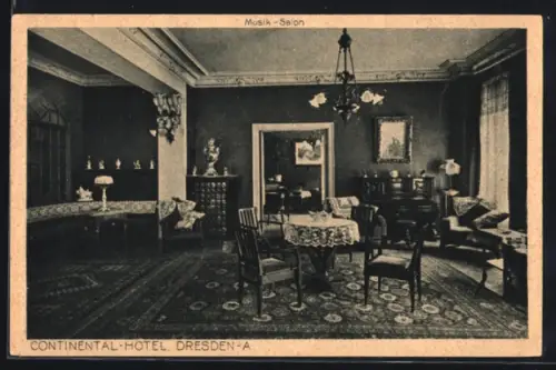 AK Dresden, Continental-Hotel, Musik-Salon, Bismarckstrasse 16