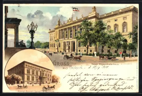 Lithographie Berlin, Neues Abgeordnetenhaus in der Prinz-Albrecht-Str., Königl. Kunst-Gewerbe-Museum