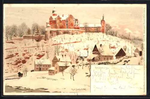 Winter-Lithographie Rochsburg, Gesamtansicht