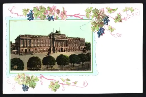 Lithographie Braunschweig, Herzogliches Schloss, Weintrauben, Passepartout