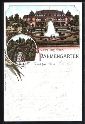 Lithographie Frankfurt-Westend, Palmengarten, Ortspartie