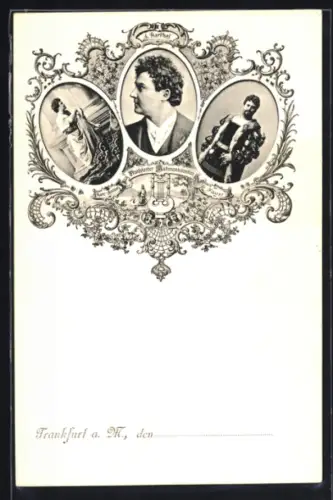 AK Frankfurt a. M., Frankfurter Theaterschauspieler A. Barthel, Theaterschauspielerin Marie Anton, Faust, Passepartout