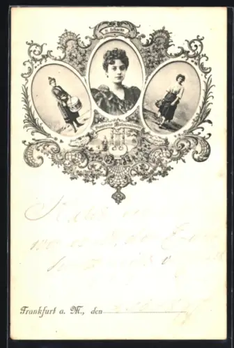 AK Frankfurt a. M., Frankfurter Theaterschauspielerinnen H. Schacko, Marie und Mignon, Passepartout