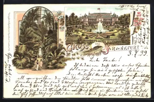 Lithographie Frankfurt-Westend, Palmengarten und Palmenhaus