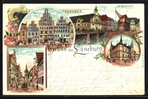 Lithographie Lüneburg, Am Sande, Am Stintmarkt, Museum