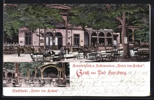 Lithographie Bad Harzburg, Konzertplatz, Restauration und Trinkhalle Unter den Eichen