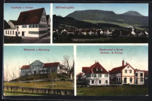 AK Mössingen, Gasthaus z. Ochsen, Wirtschaft z. Silberburg, Bierbrauerei z. Krone K. Kling