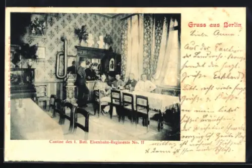 AK Berlin-Schöneberg, Cantine des 1. Bataillon Eisenbahn-Regiments No. II., Innenansicht