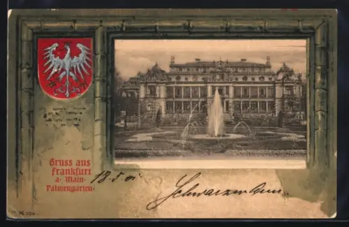 Lithographie Frankfurt-Westend, Palmengarten, Wappen, Passepartout