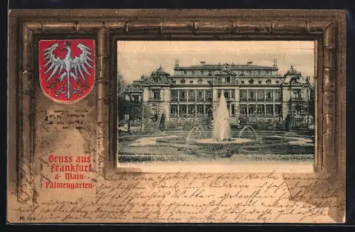 Lithographie Frankfurt-Westend, Palmengarten, Wappen, Passepartout