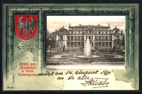 Lithographie Frankfurt-Westend, Palmengarten, Wappen, Passepartout