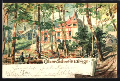 Lithographie Frankfurt-Sachsenhausen, Gasthof Oberschweinstiege