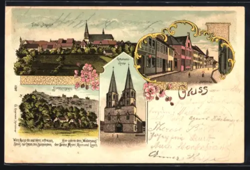 Lithographie Duderstadt, Katholische Kirche, Totalansicht