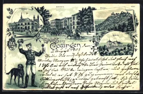 Lithographie Göttingen, Rathaus, Auditorium, Plesse