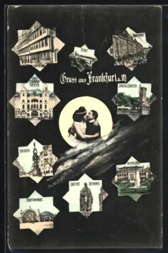 AK Frankfurt a. M., Cirkus Schumanns Theater, Palmengarten, Goethe-Denkmal