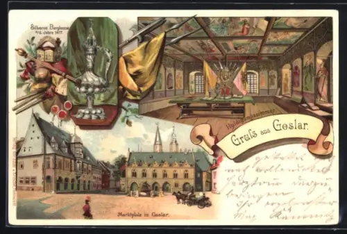 Lithographie Goslar, Marktplatz, Huldigungszimmer